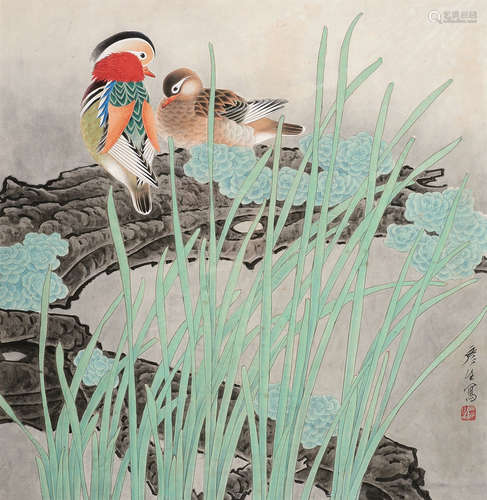 周彦生（b.1942） 鸳鸯 镜片 设色纸本