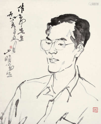 吴山明（b.1941） 肖像图 立轴 水墨纸本