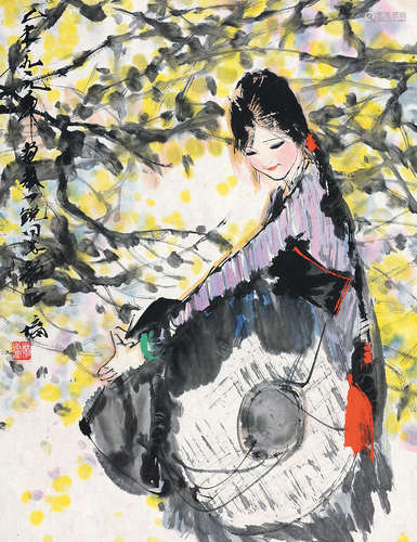 林墉（b.1942） 己未（1979）年作 人物 立轴 设色纸本