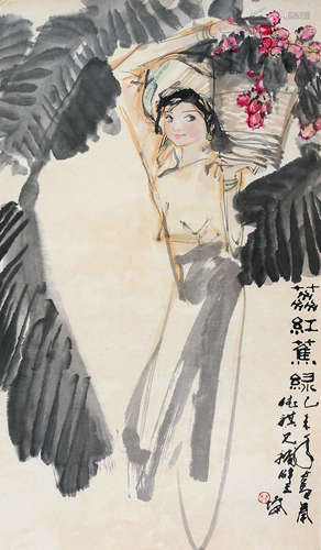 林墉（b.1942） 己未（1979）年作 荔红蕉绿 镜片 设色纸本