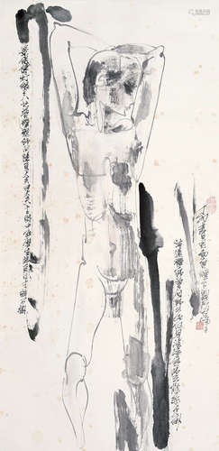 林墉（b.1942） 丁卯（1987）年作 觉醒 立轴 设色纸本