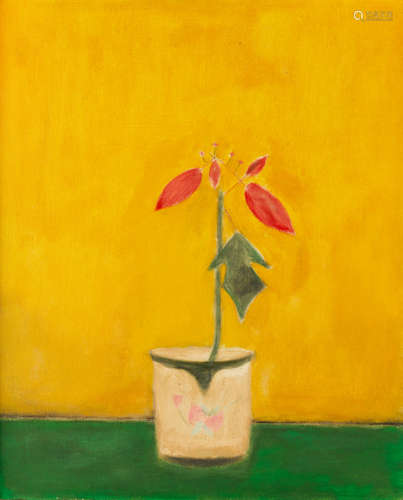 Poinsettia Plant Still-Life 56 x 45.5 cm. (22 x 18 1/8 in.) Craigie Aitchison C.B.E., R.S.A, R.A.(British, 1926-2009)