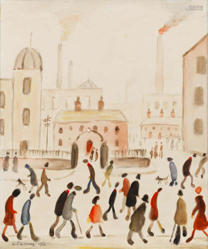 Outside the Mill 27.5 x 22.9 cm. (10 7/8 x 9 in.) Laurence Stephen Lowry R.A.(British, 1887-1976)
