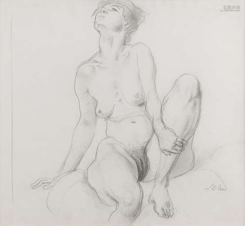 Seated Female Nude 25.3 x 27.2 cm. (10 x 10 3/4 in.) Augustus Edwin John O.M.(British, 1878-1961)