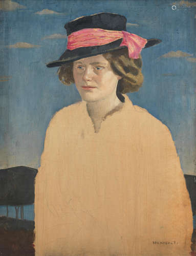 Young lady wearing a hat 46.3 x 34.3 cm. (18 1/4 x 13 1/2 in.) Gerald Leslie Brockhurst R.A., R.P., R.E.(British, 1890-1978)