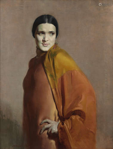 The Silk Scarf 89.3 x 69.1 cm. (35 1/8 x 27 1/4 in.) David Jagger R.O.I.(British, 1891-1958)