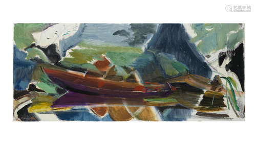 A Boat and Reflections 46.4 x 109.7 cm. (18 1/4 x 43 1/4 in.) Ivon Hitchens(British, 1893-1979)