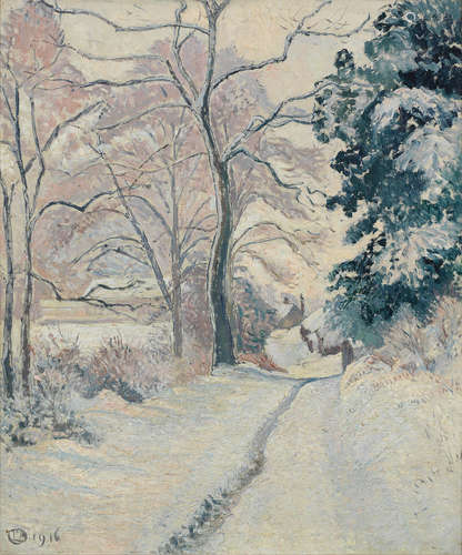 A Lane in Snow (Crockhurst Lane) 65 x 53 cm. (25 1/2 x 20 7/8 in.) Lucien Pissarro(British, 1863-1944)