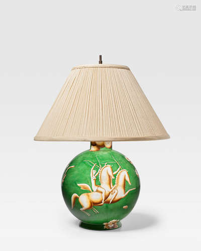 Venatoria Table Lampcirca 1928for Richard Ginori, majolica, painted mark 'Ginori 1151-371 Gio Ponti Made in Italy'height including armature 26 (66cm); diameter of shade 20in (51cm)  Gio Ponti (1891-1979)