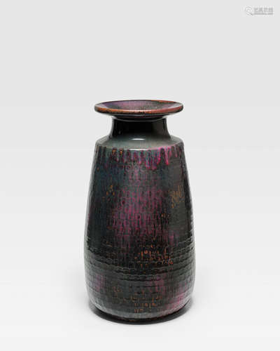 Monumental Vase1968for Gustavsberg, glazed stoneware, incised 'G (hand) Stig L'height 19 1/2in (49.5cm); diameter 11in (18cm)  Stig Lindberg (1916-1982)