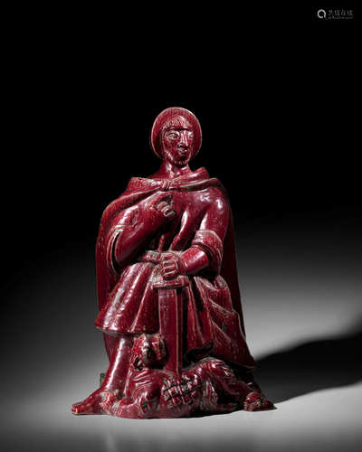 St. George and the Dragoncirca 1940for Royal Copenhagen, stoneware with oxblood glaze, incised 'Jais', stamped 'Royal Copenhagen' and three painted wavy lines and '97/20098'height 26 1/2in (67cm); width 17in (43cm); depth 13 1/2in (34cm)  Jais Nielsen (1885-1961)