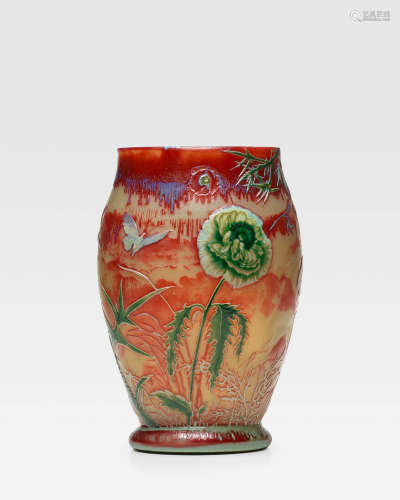 Rare Vase1893glass, overlaid, acid-etched and wheel carved, engraved 'A Reyen 1893'height 12 3/4in (32cm); width 7 3/4in (19.5cm); depth 6 1/2in (16.5cm)  Alphonse-George Reyen (1844-1910)