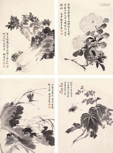 梅兰芳 花卉草虫 册页 纸本