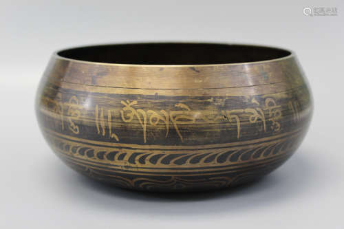 Tibetan bronze bowl with silver inlaid.