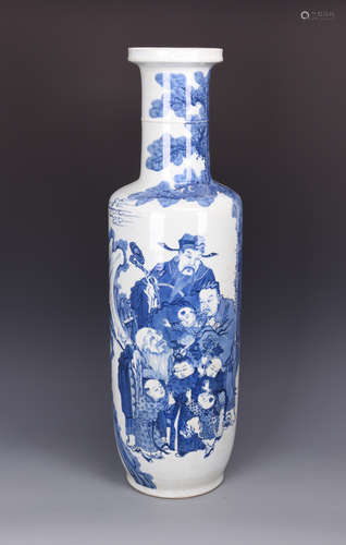 Chinese blue and white porcelain vase, Qing Dynasty.