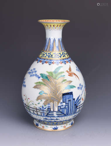 Chinese blue and white and famille rose porcelain vase,