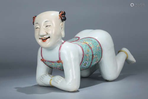 Chines famille rose porcelain pillow.