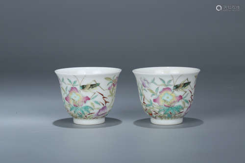 Pair of Chinese famille rose porcelain cups, Guangxu