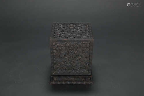 Chinese Zitan box with dragon decoration.