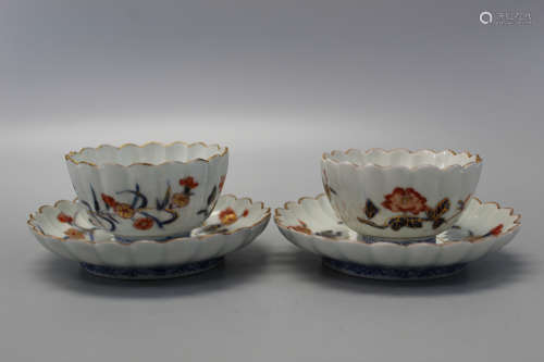 Pair of Chinese export porcelain cups and saucers for
