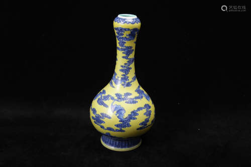 Chinese blue and white on yellow glaze porcelain vase
