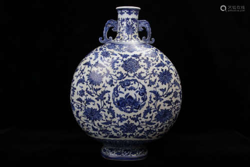Chinese blue and white porcelain moon flask vase.