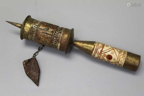 Tibetan carved bone Buddhist wheel.