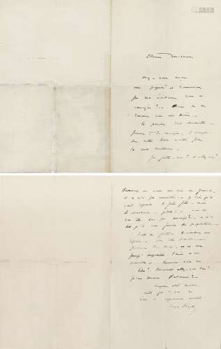 乔治·比才 1863年 亲笔评论《采珍珠者》（一纸双面） 纸本