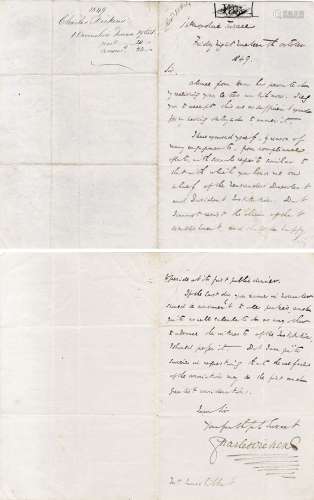 查尔斯·狄更斯 1849年 书信（一纸双面） 纸本