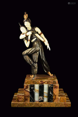 A French Art Deco Bronze Statue of Dual Dancers on Marble Base