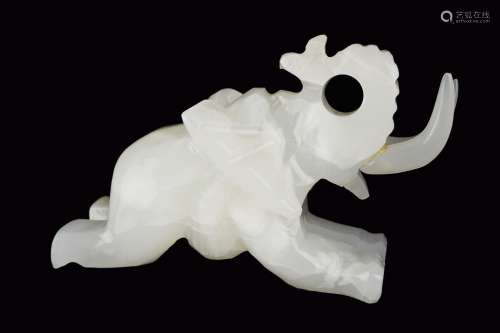 A Calcite Carved Elephant Statue with Detachable Tusks