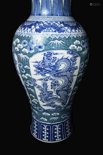 A Large Chinese Blue and White Plus Green Porcelain Vase