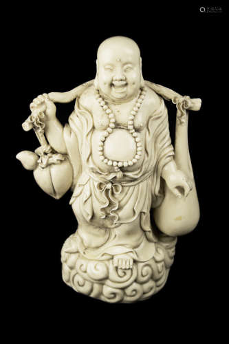 A Republic Era Chinese Dehua White Porcelain Laughing Buddha Figurine