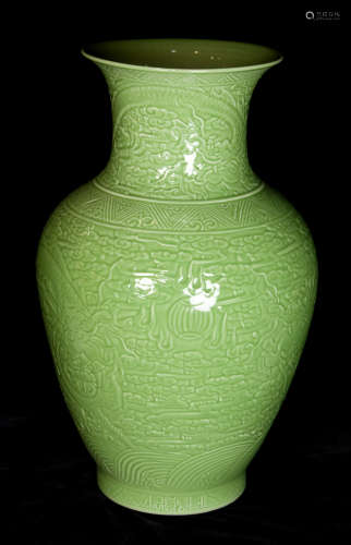 Chinese Green Glazed Porcelain Vase with Cloud and Dragon Pattern