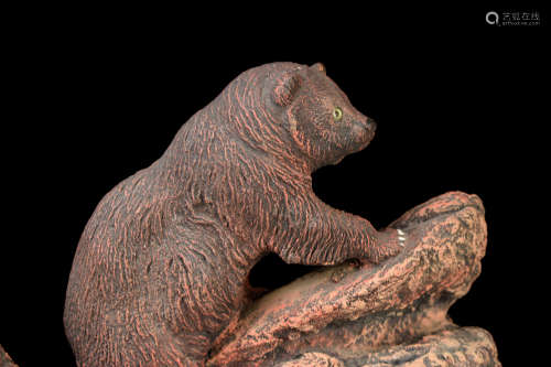 A Red Clay Pottery Grizzly Bear Figurine