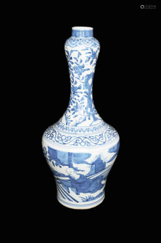 A Chinese Blue and White Porcelain Garlic Shape Vase of Hongwu Era Style