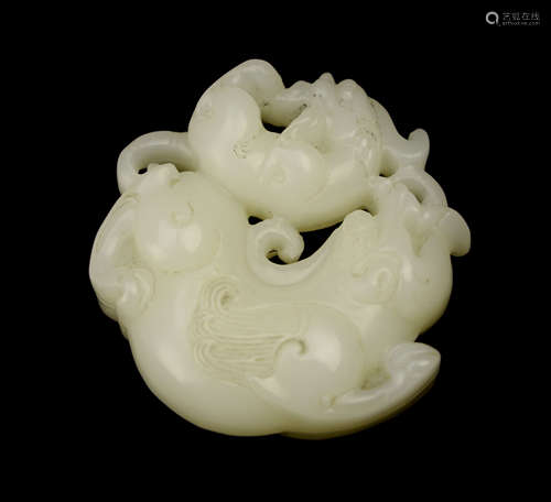 [Chinese] A White Jade Pixiu Mother and Son Plaque