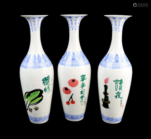 A Set of Three Jingdezhen Egg Shell Porcelain Vases