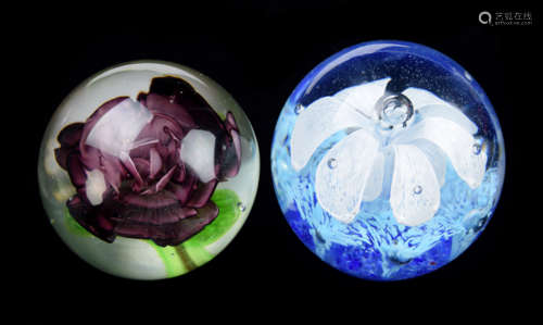 Two Handmade Crystal Glass Paperweights