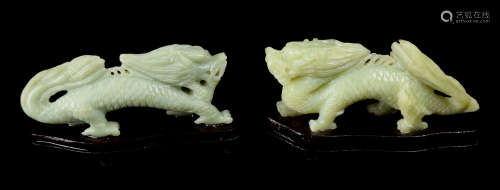 A Pair of Xiuyan Jade Kirin Decor Piece