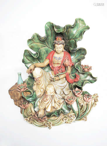 A Republic Era Chinese Shiwan Pottery Guanyin Statue