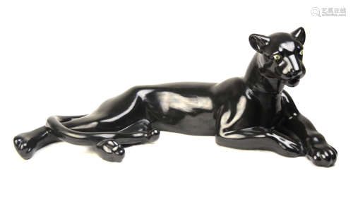 A Signed Porcelain Panther Figurine