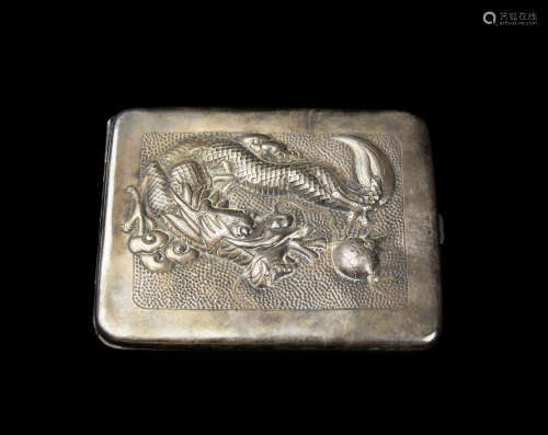A Sterling Silver Cigarette Case with Dragon Pattern and Chinese Imprint