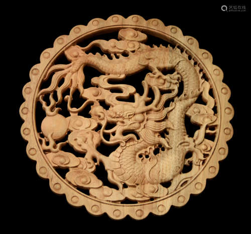 A Chinese Oval Fregrent Camphor Wood Decorative Window Pane Carved with Dragon