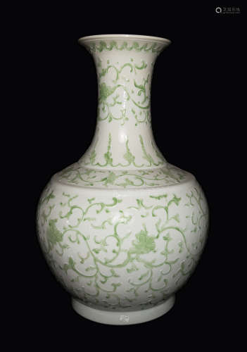 A Large Chinese White Porcelain Vase with Green Glazed Motif Relief