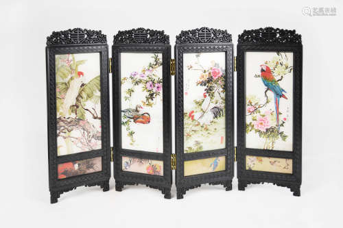 Dual Side Table Screen with Flowers and Birds Portraits