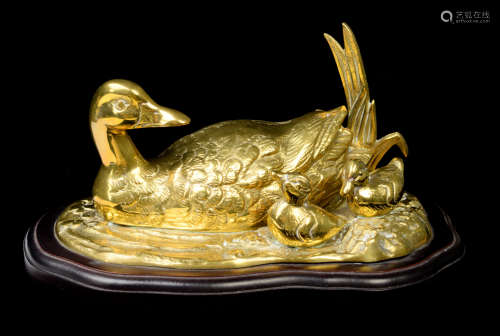 A Korean Brass Duck Decoration Piece