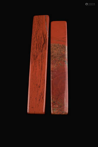 A Pair of Old Chinese Liaoning Red Onyx Sticks