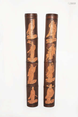 A Pair of Old Chinese Bamboo Carved 