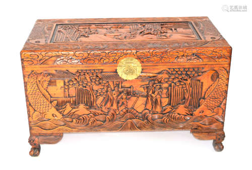 [Chinese] A Camphor Wood Carved Wardrobe Chest